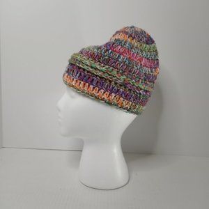 Handmade Unisex Crochet Knitted Beanie Hat Orange/Green Multi Color 9"Rx8"D
